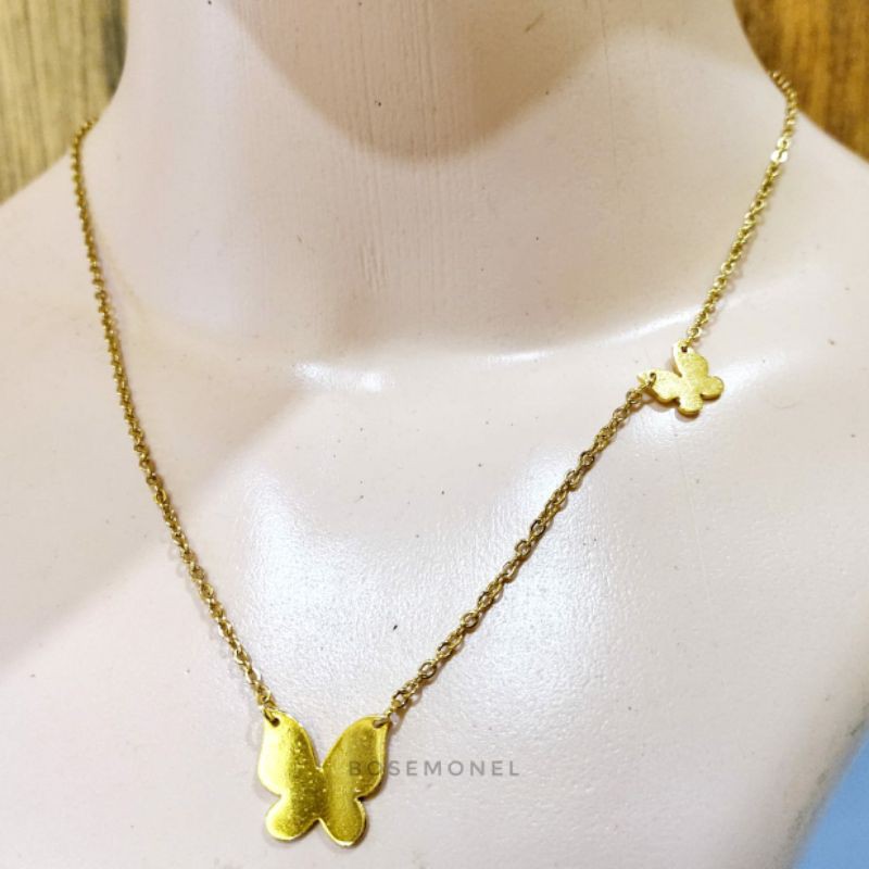 Handmade-Anti Karat! Kalung/Liontin Monel, Lapis Emas Motif Kupu-Kupu