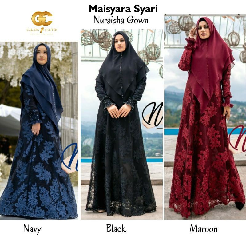 NURAISHA GOWN Original By Maisyara Syari. Gamis set brokat lace import high quality premium elegan