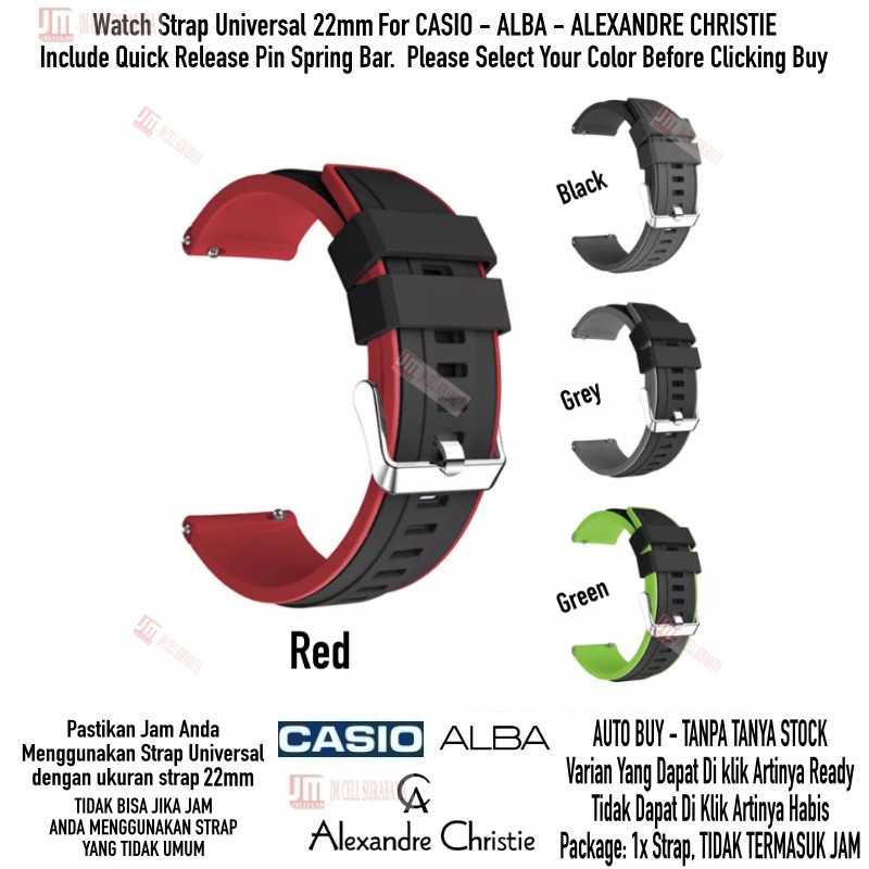 SSR Tali Jam 22mm Watch Strap Casio Alba Alexandre Christie - Rubber Silikon Sporty