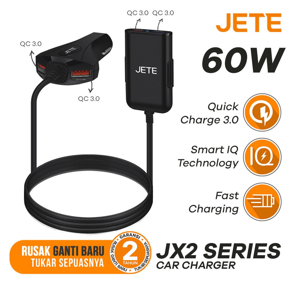 Charger Mobil Car Charger 60W Output Quick Charger 3.0 Jete JX2