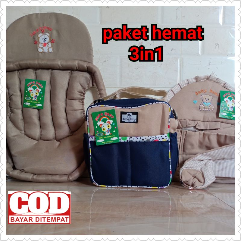 paket 3in1 Gendongan Bayi Depan Bordir Gendongan Bayi samping bordir dan Tas Bayi SP