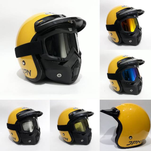 Helm Bogo Jpn Retro Kuning Golkar Gloss Dengan Goggle mask