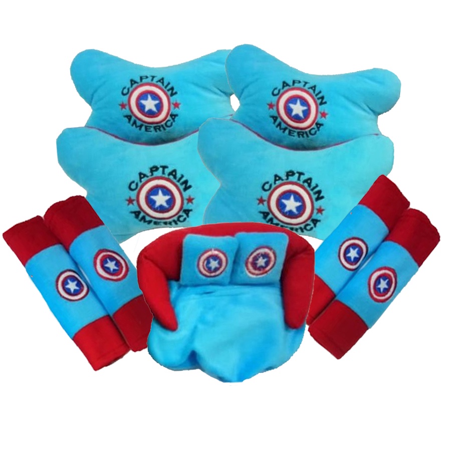 Bantal Jok Mobil Captain Amerika Set 9 PC / Bantal Leher Mobil Captain Amerika 9 PC PROMO MURAH