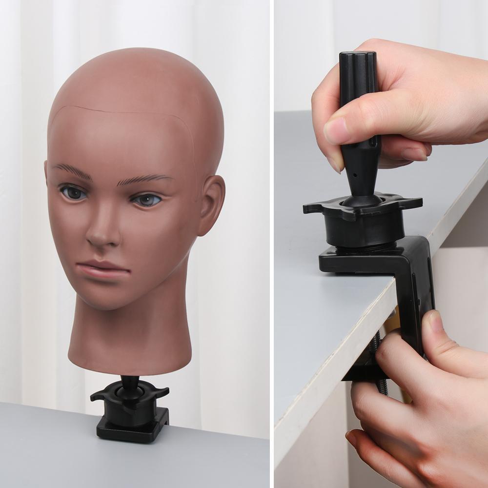 R-flower Wig Head Stand Manekin Hitam Penyangga Wig Penjepit Meja