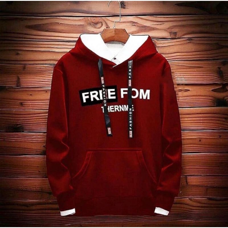 HOODIE DISTRO WARNA MERAH MAROON size L FASHION KEKINIAN