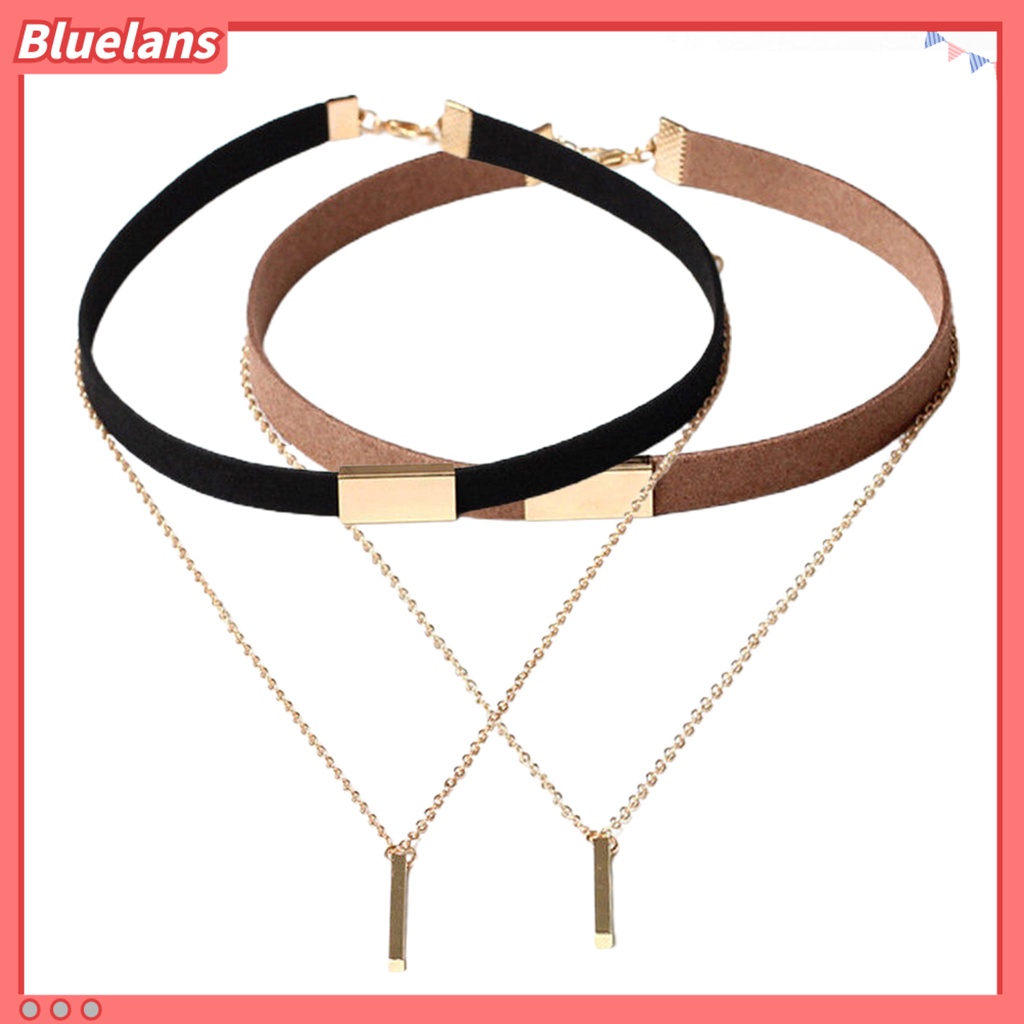 Bluelans Women Vintage Punk Faux Suede Multilayer Polished Clavicle Choker Necklace Pendant