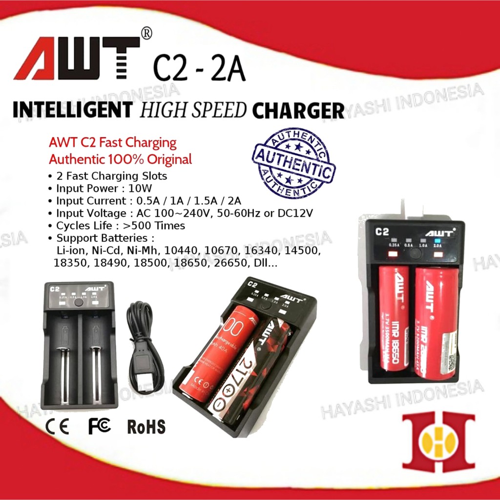 Charger Baterai AWT C2 Universal Battery Charger FAST CHARGING 2A