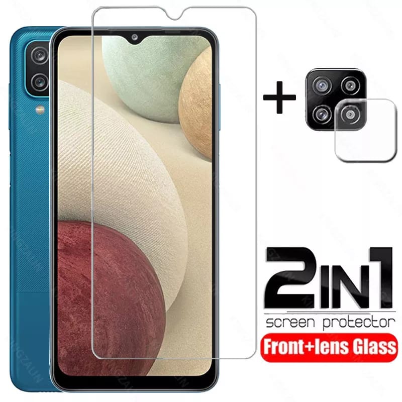 PROMO 2in1 Tempered Glass SAMSUNG A12 Nacho Full Layar Clear Premium Free Tempered Glass Camera