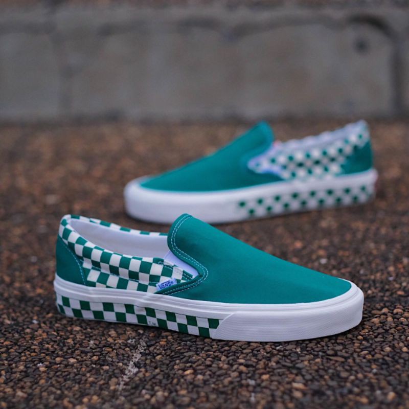 VANS SLIP ON CHECKER BOARD SIDEWALL ULTRAMAR GREEN/WHITE