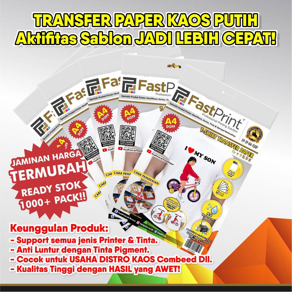 Fast Print T Shirt Kertas  Transfer  Paper Light Kaos Putih 