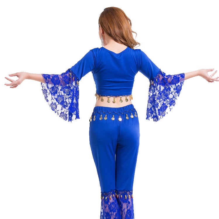 ATASAN BAJU BELLY DANCE KOSTUM LIINE DANCE CROP TOP ZUMBA TARI PERUT BRUKAT BROCADE SPANDEX RENDA LENGAN TEROMPET