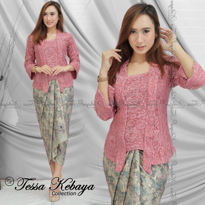 kebaya kutubaru/setelan kebaya moderen/kebaya brukat full furing/kebaya kekinian/warna gold/hitam-set dusty pink