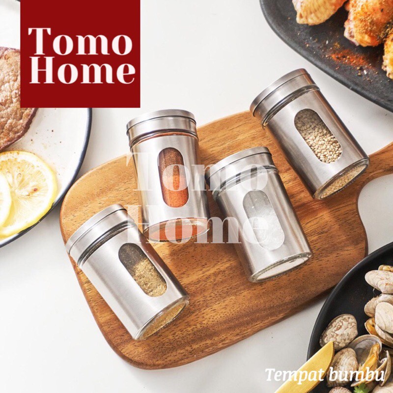 TOMO HOME Tempat  Bumbu  Dapur  Bubuk Transparan Stainless  