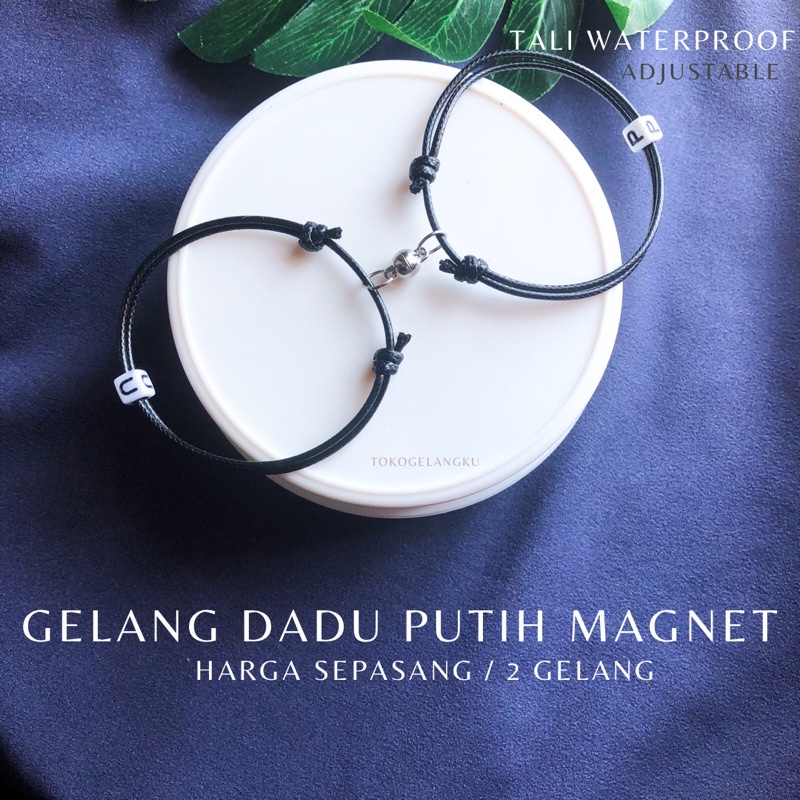 (2 Gelang) Gelang Dadu Putih Couple Magnet / Huruf Inisial Unik ala Esthetic Vintage / Tali Premium waterproof / Couple Sahabat dan Pacar / Real pict Murah