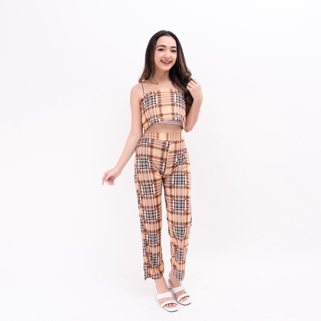 Set Honey Wanita Korean Style | Set TankTop Kotak Guilen Terkini-HAKO  CREAM