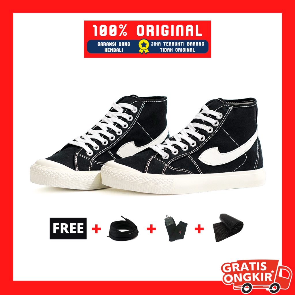 Original Not Sepatu Compass Gazelle Hi Black White Sneakers Lokal Casual Pria dan Wanita High