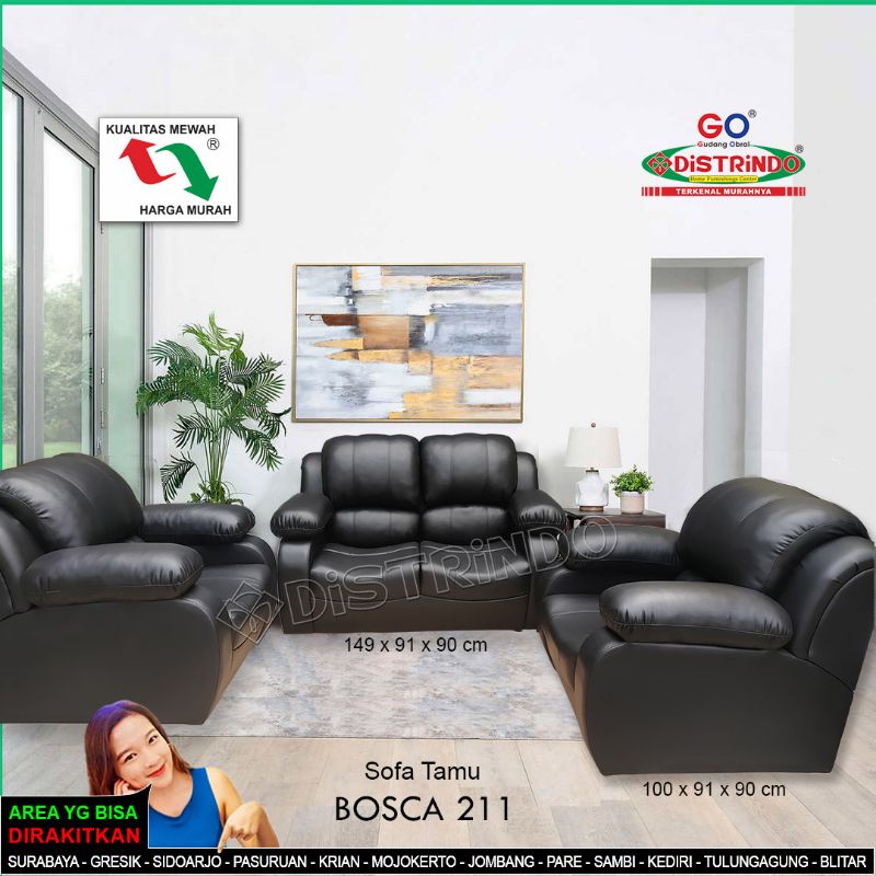 DISTRINDO Sofa Tamu Mewah 211 + Meja Tamu Kaca / Sofa Kursi Tamu Bantalan Silicone