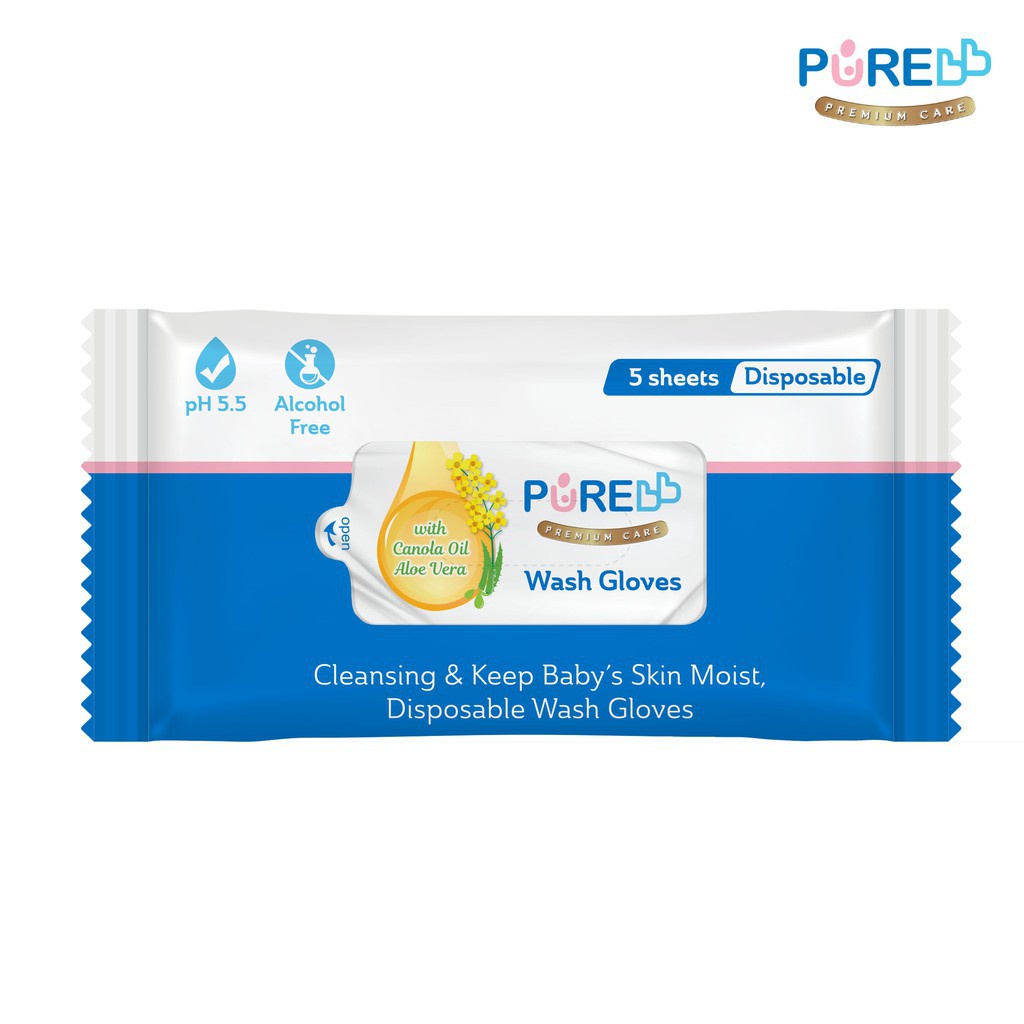 Pure Baby Wash Gloves 5s - Tissue Basah Bayi