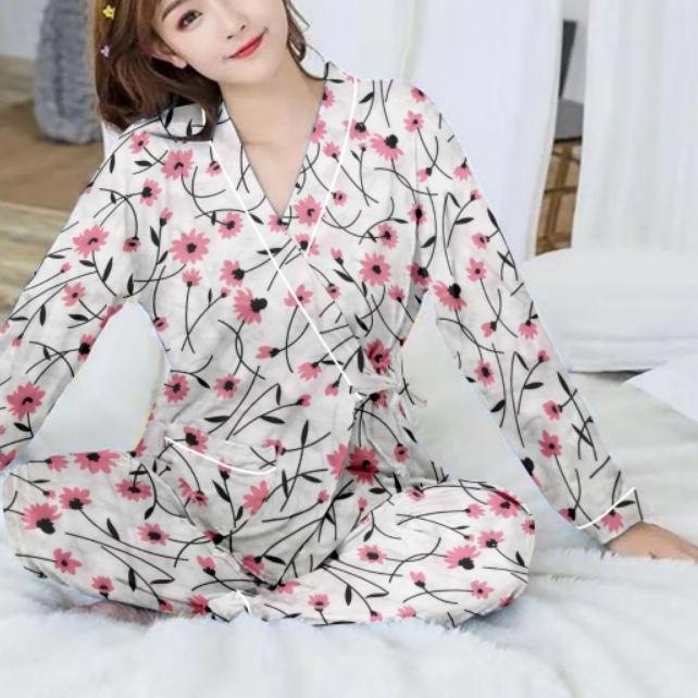 ◌ setelan kimono lengan panjang/kimono wanita/baju tidur kimono ➹