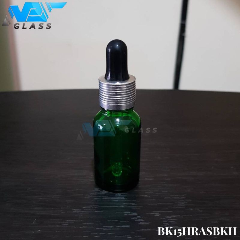 botol kaca pipet 15ml hijau - ring almunium silver bergaris