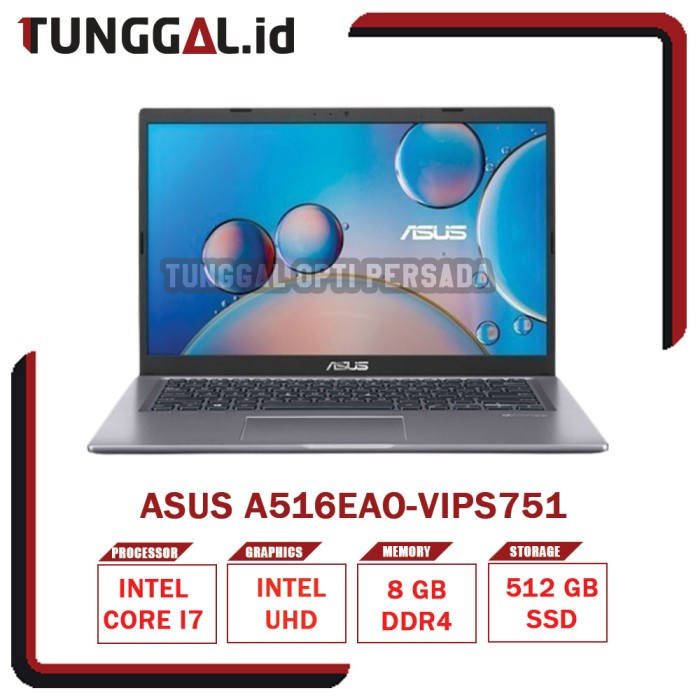 ASUS LAPTOP VIVOBOOK A516EAO-VIPS751 i7-1165G7 8GB 512GB W10+OHS