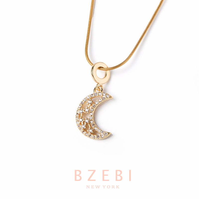 Bzebi Kalung Rantai Titanium Steel Lapis Emas 18k Hias Berlian Imitasi Gaya Korea 914n