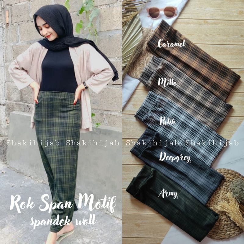 Rok span tartan korean style | Rok span kotak kotak panjang