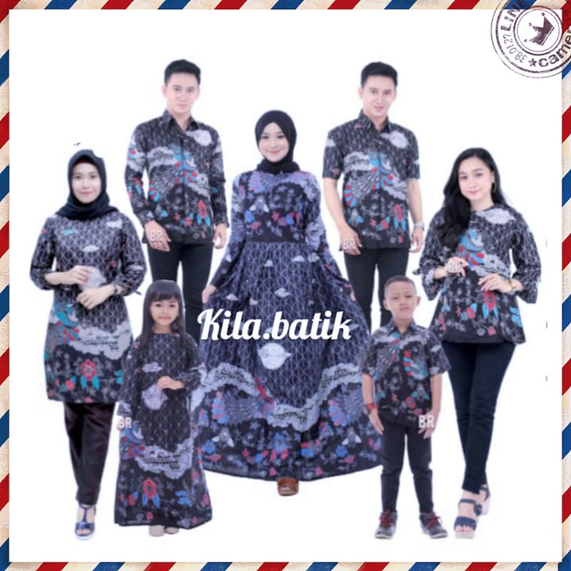 Batik Couple keluarga sania ruffle ori ndoro jowi dnt motif Rembulan abu