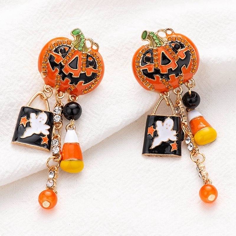 Anting Bentuk Labu Halloween Bahan Stainless Steel