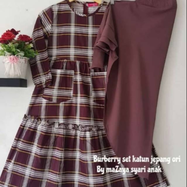 GAMIS KATUN JEPANG PREMIUM/ORI+JILBAB BAHAN MONALISA ORI, GAMIS ANAK, MOTIF KOTAK,BISA COD