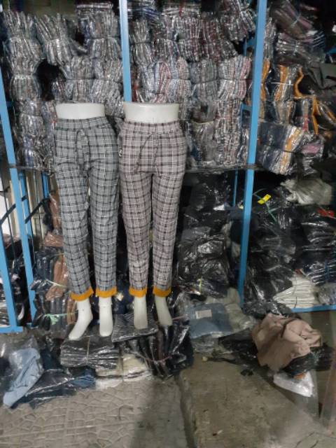 Fc_Celana Kotak Kotak Baggy Pants Stik Balik Cantik Murah