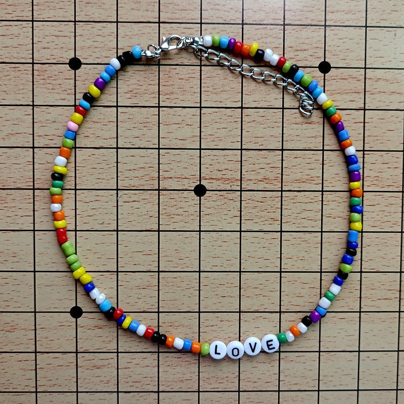 Bahasa Inggris huruf warna penahan kaca manik-manik kalung cinta kalung DIY gaya Korea mahasiswa per