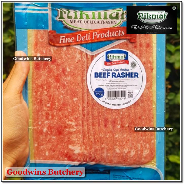 

BEEF RASHER SLICED frozen NIKMAT Halal Delicatessen Soejasch Bali 250g