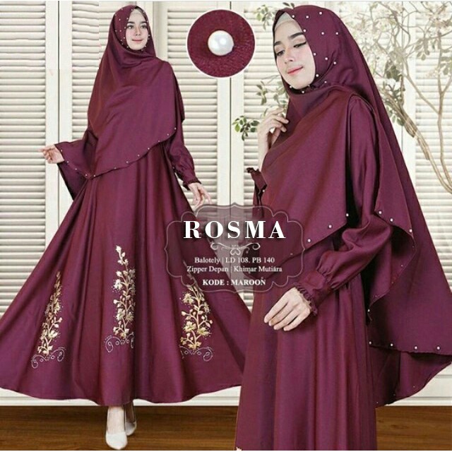 ROSMA SYAR'I / Maxi Rosma / Gamis Rousma / Sablon Tinta Emas Plus Mote / Best seller