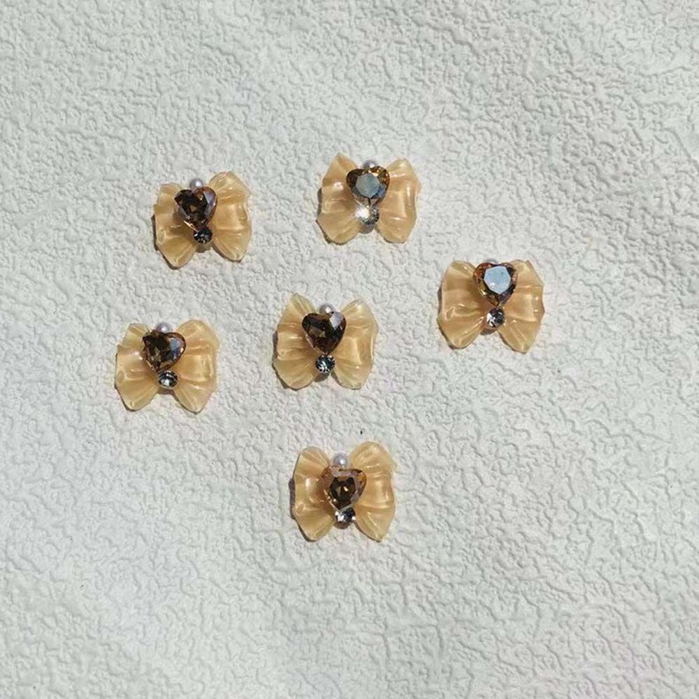 AUGUSTINA Agustina Dekorasi Nail Art 5 Pcs Merek Mewah 3D Resin Hati Berlian Imitasi Busur Kuku Pesona