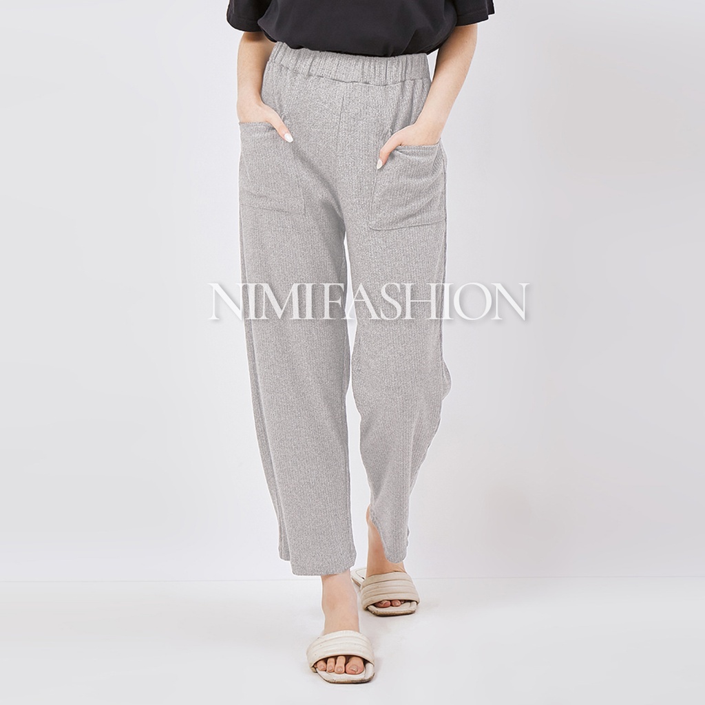 NIMI - Lazy Pants Celana Kulot Rajut Wanita Premium Import Celana Korean Style Bahan Tebal