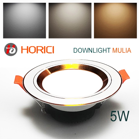 Horici Asli Full Terang 5W Body Silver &amp; Gold Lampu Downlight Led Plafon Putih / Warm White / 3 Warna-Putih+Kuning+Ww