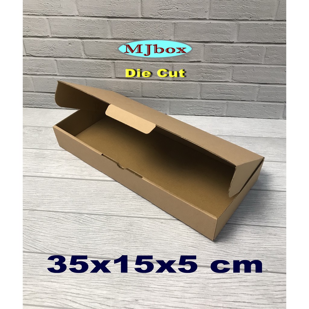 

Kardus 35 x 15 x 5 cm... Die Cut ( untuk pembelian di atas 10 pcs harga lebih murah )