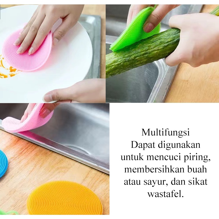 [1KG 76PCS] LBS Spons Cuci Piring Silikon Serbaguna Spon Sponge Silicone Busa Alat Dishwashing Sikat Bulat Warna