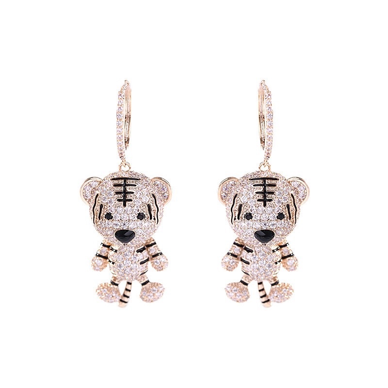 Cute Little Tiger Personality Earrings Studded with Zircon