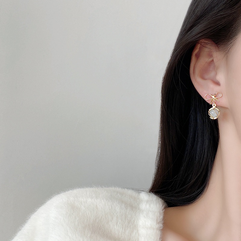 Anting Tusuk Sterling Silver 925 Model Pita Dengan Opal Untuk Wanita