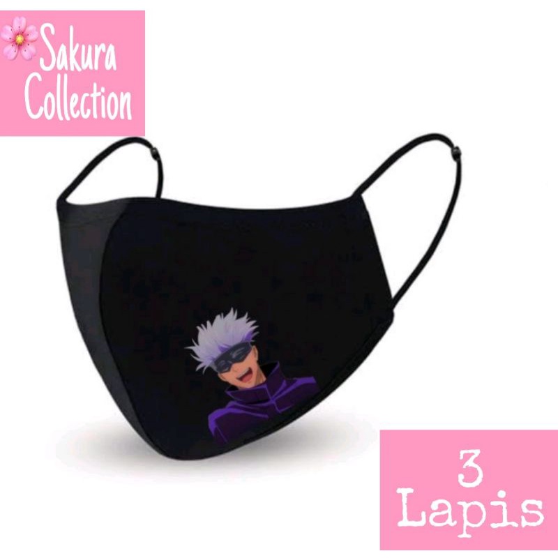 Mask JUJUTSU KAISEN - Masker Anime GOJO SATORU / Kain 3 lapis Scuba Anak Dewasa Headloop