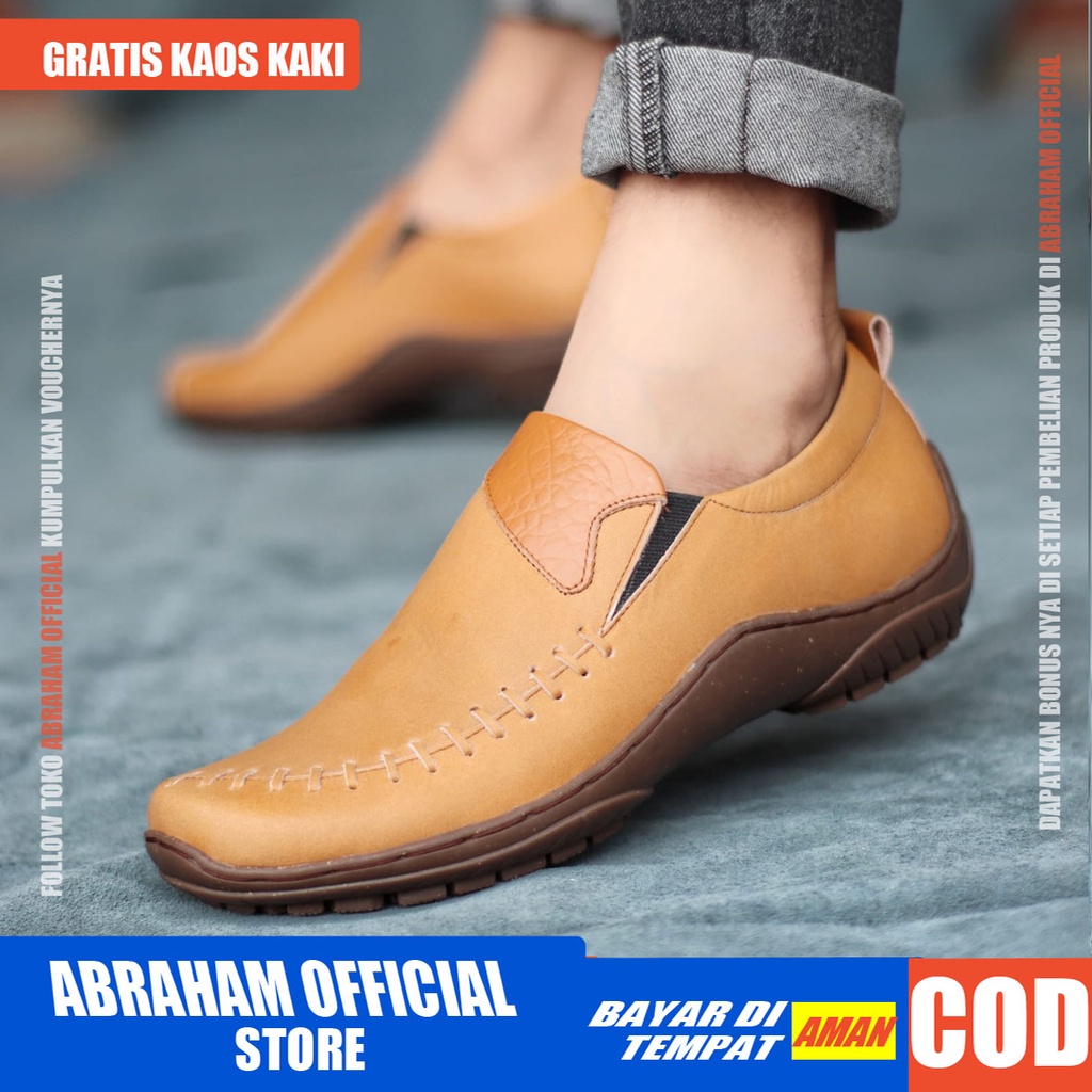 ABRHM x DEZA Sepatu Formal Pria Sepatu Casual Kerja Kantor Kuliah Lapangan Kulit Asli Sepatu Pria Casual Cowok/Cowo Sepatu Kasual Gaya Keren Original kekinian