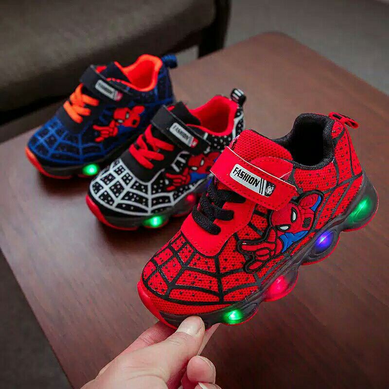 sepatu anak LED spiderman