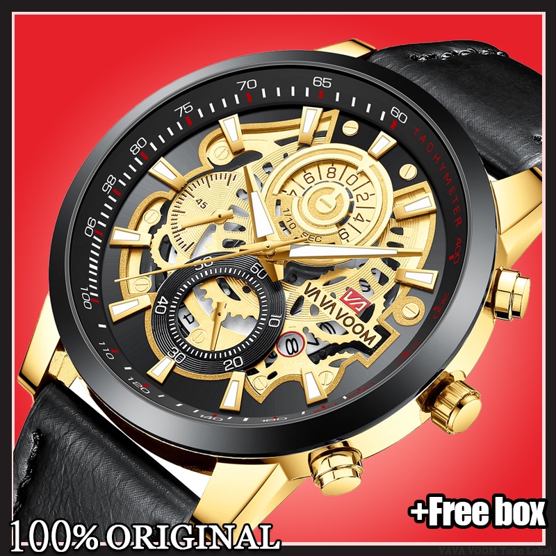 VaVa Voom 2311 Jam Tangan Pria Luxury Kulit Stainless Steel Quartz Original Tahan Air Watch + Kotak Gratis