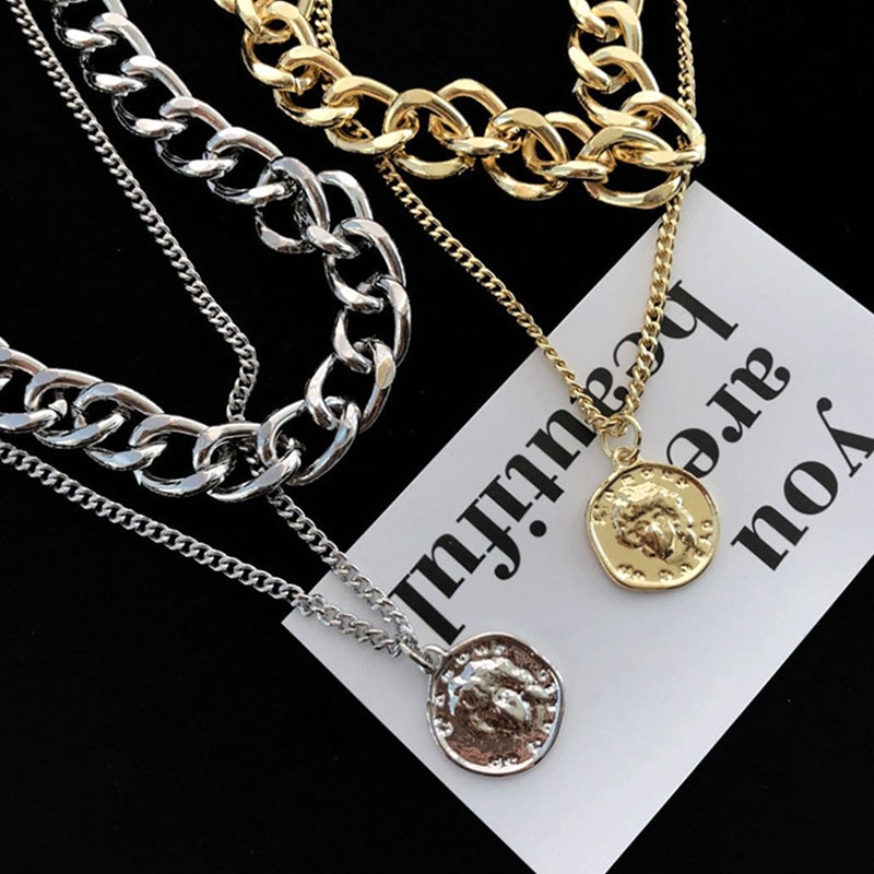 Ready Stock❤️Kalung titanium pria emas Rantai Double Layer Dengan Liontin Wanita Gaya Hip Hop kecenderungan fashion murah COD