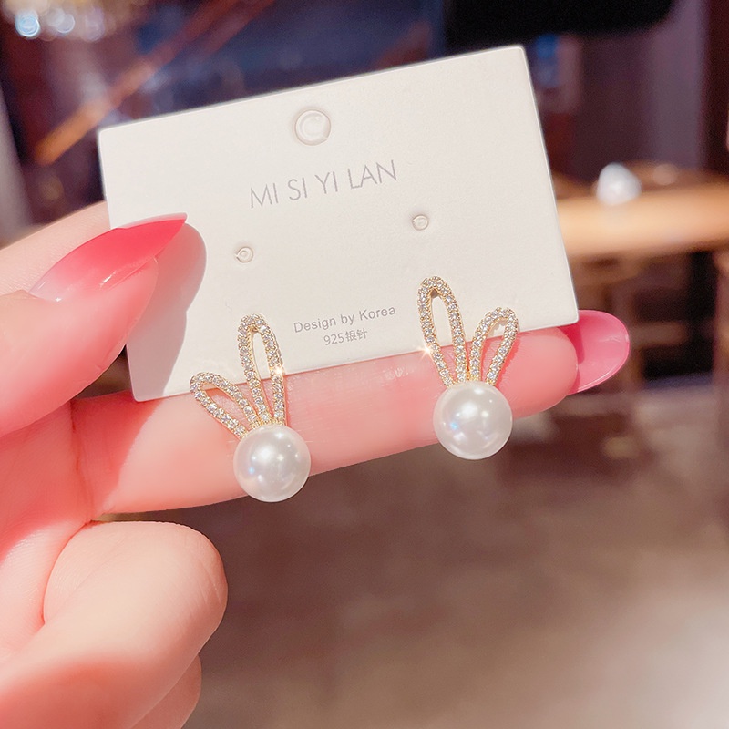 Anting Tusuk Bentuk Telinga Kelinci Aksen Mutiara Gaya Korea