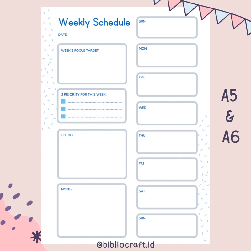 

Bibliocraft Loose Leaf A5 & A6 | 20 holes | 20 Lubang | 6 Holes | 6 Lubang - Azul Weekly Schedule