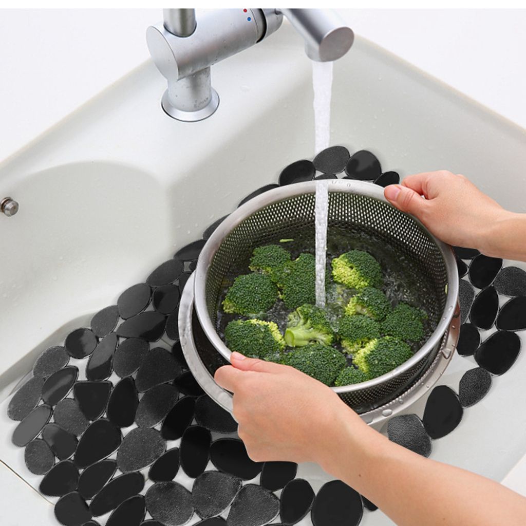 ELEGANT 30*40cm Drying Mat Durable Dinnerware Mat Sink Protector Pebble Shape Creative Large Draining Adjustable Soft Kitchen Accessory/Multicolor