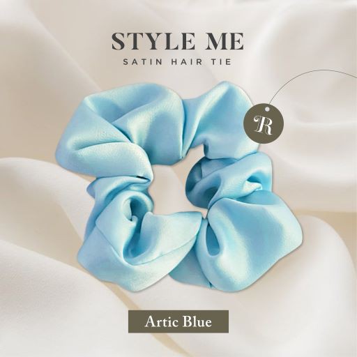 Scrunchies Premium Satin Silk MAXI The Rituale | Ikat Rambut Kuncir Hijab Cepol | Anti Rontok Pusing-Artic Blue